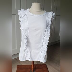 Veronica Beard Pima Cotton Sleeveless Blouse Womens S White Summer Top